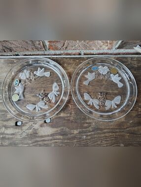 Vintage Clear Glass Bow & Bird Dessert Plates - Set of 2